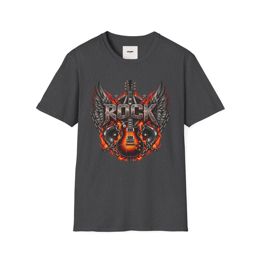 Rock Wings Guitar T‑Shirt — Flaming Guitar Graphic Tee for Rock Fans