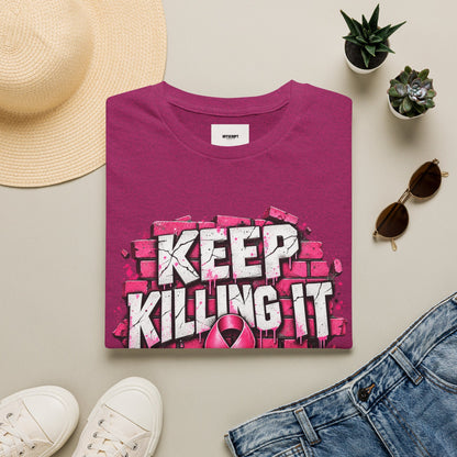 Keep Killing It pink ribbon T-Shirt | Breast Cancer Awareness, Motivational Graphic