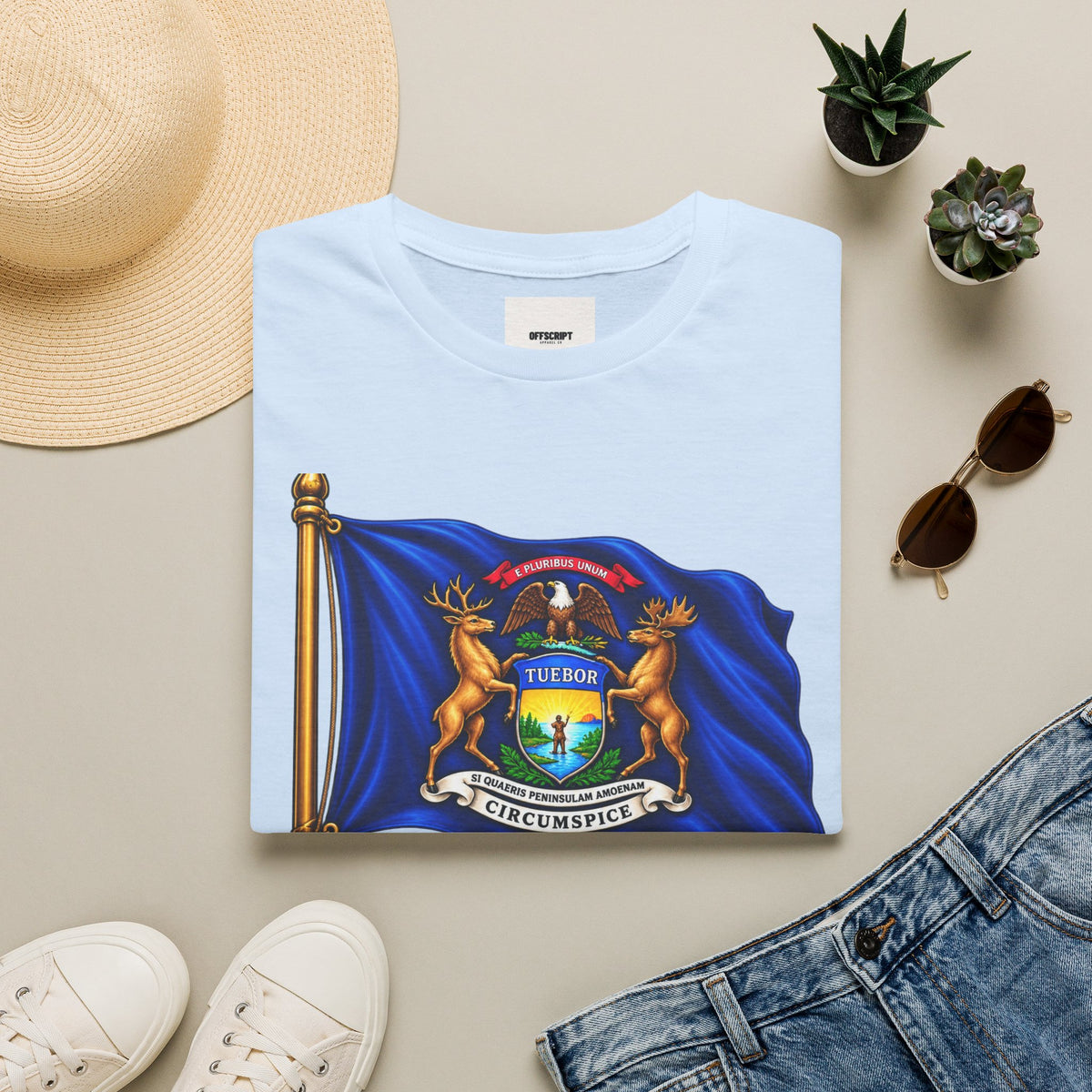 Michigan State Flag T-Shirt — Vintage State Seal Tee (TUEBOR)