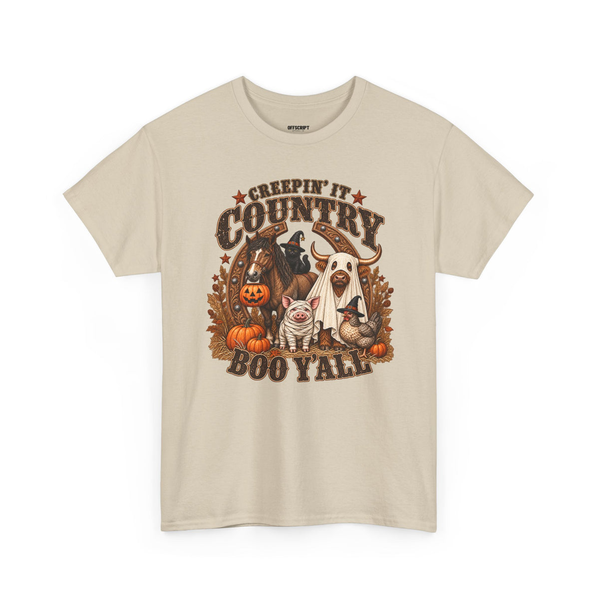 Country Halloween Tee — "Keepin' It Country Boo Y'all" Farm Animal Pumpkin T-Shirt