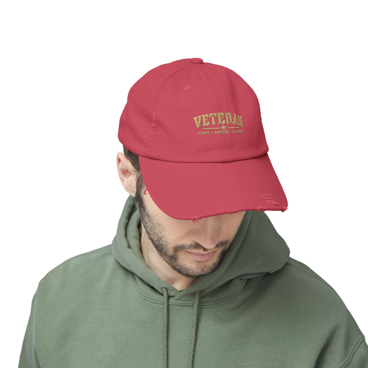 Veteran Distressed Cap — Honor Courage Sacrifice Embroidered Hat