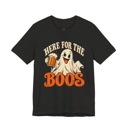 Here for the Boos Halloween T-Shirt — Ghost Drinking Beer Graphic Tee