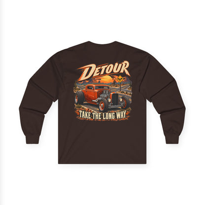 Detour Classic Car Long Sleeve Tee – 'Take The Long Way' Vintage Hot Rod Shirt