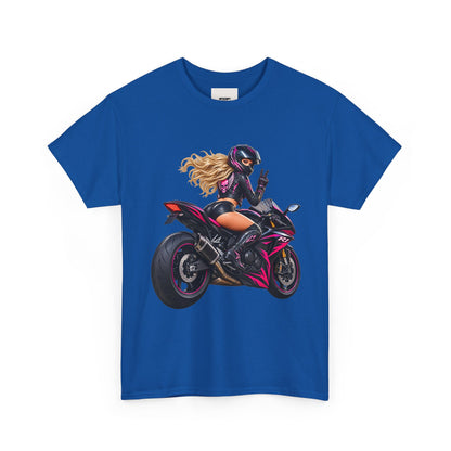 Motorcycle Girl Tee — Feminine Sportbike Rider Graphic Shirt
