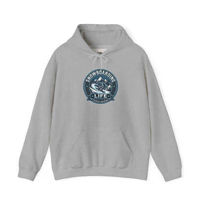 Snowboarding Hoodie – "Snowboarding Life" Graphic Pullover with Backboarder Illustration