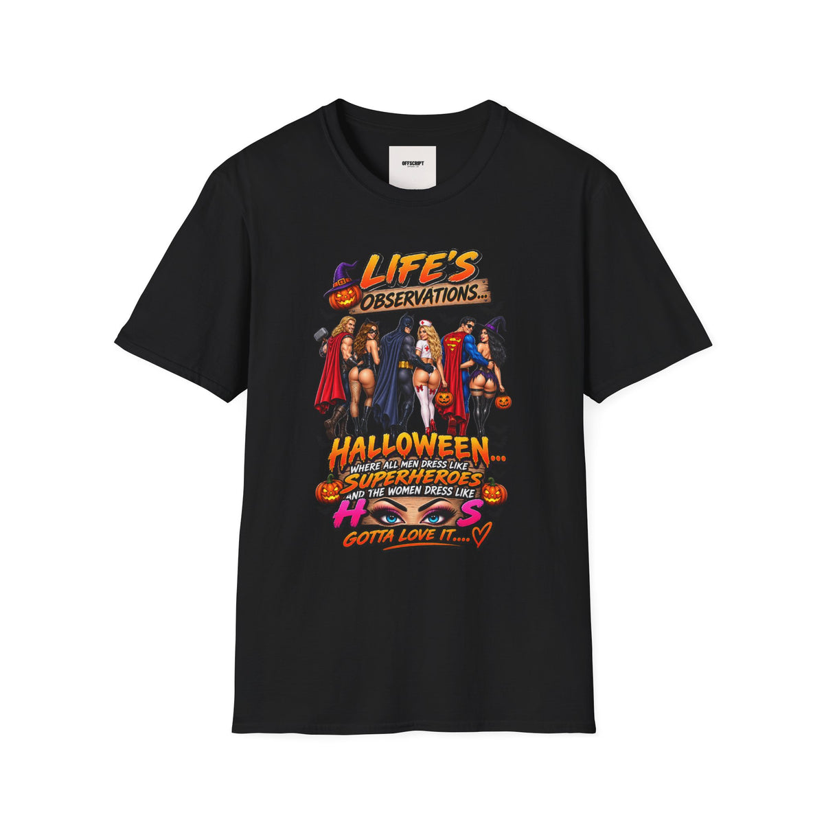 Halloween Superhero Pinup T-Shirt — "Life's Observations" Graphic Tee