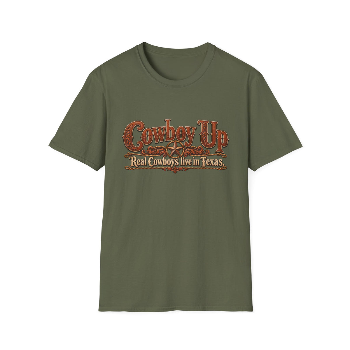 Cowboy Up T-Shirt — "Real Cowboys Live in Texas" Western Graphic Tee