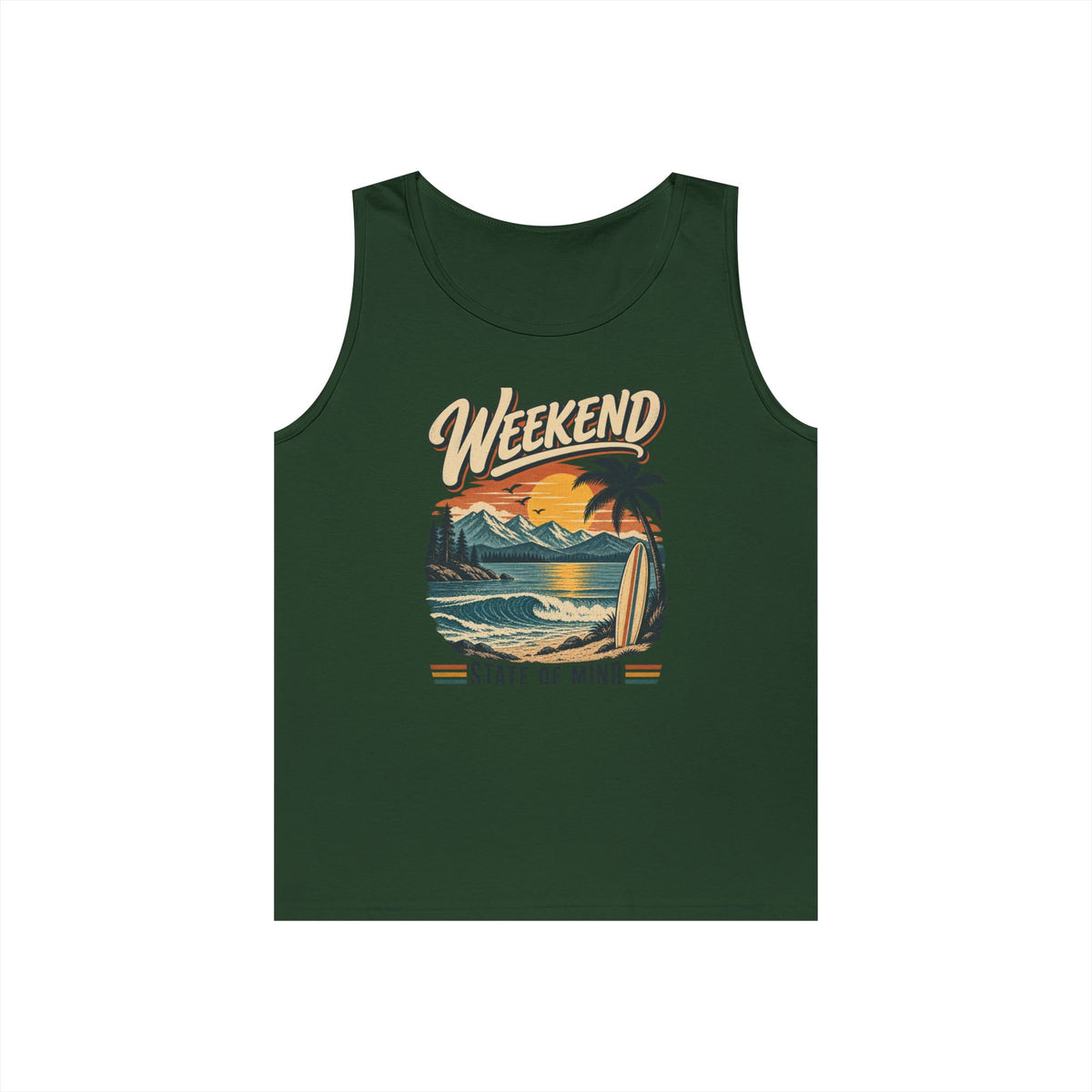 Weekend State of Mind Tank Top — Retro Beach Surf Sunset Graphic