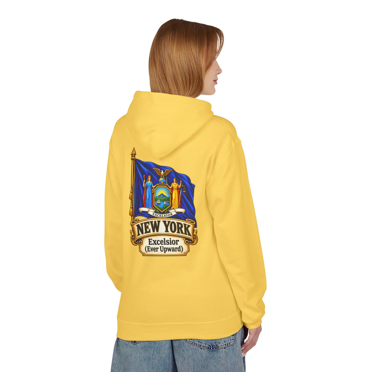 New York State Flag Hoodie – "Excelsior (Ever Upward)" Graphic Pullover