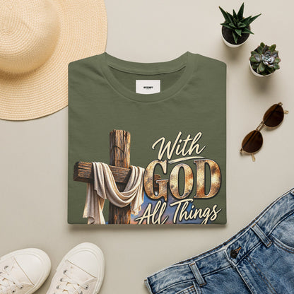 With God All Things Are Possible T‑Shirt — Christian Cross Faith Shirt