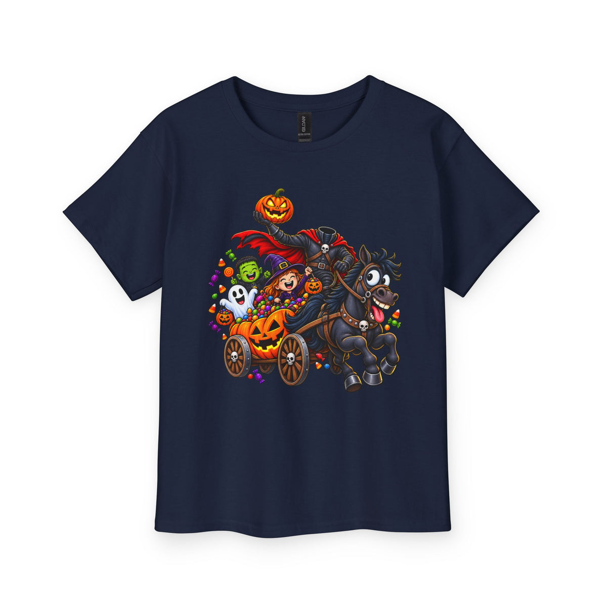 Kids Halloween Tee - Spooky Pumpkin Horse & Candy Ride Youth T-Shirt