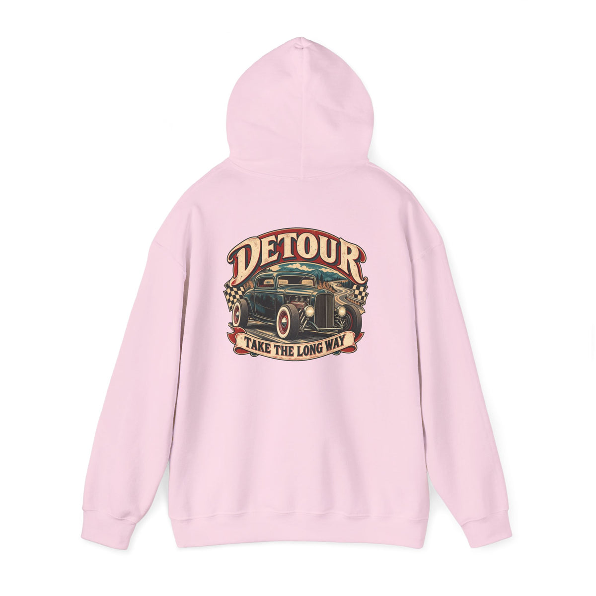 Detour Vintage Hot Rod Hoodie — "Take The Long Way" Classic Car Sweatshirt