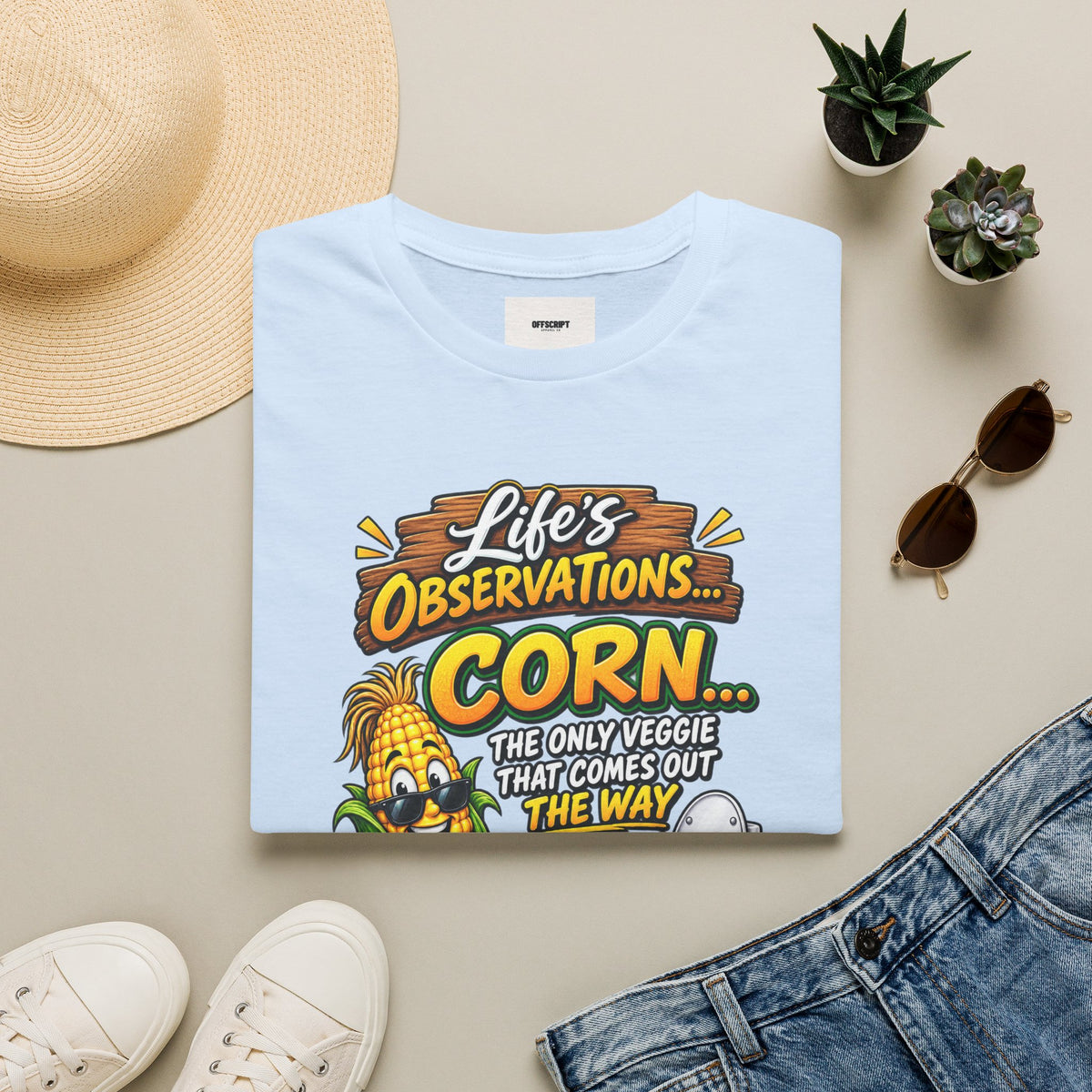 Life’s Observations: Corn Funny Graphic T-Shirt — 'Corn: The Only Veggie That Comes Out the Way'