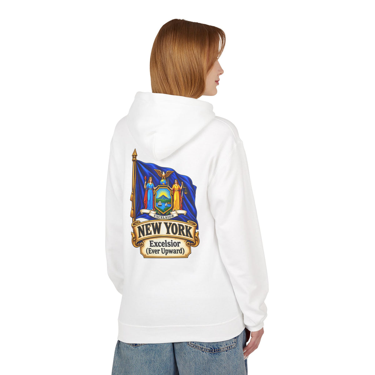 New York State Flag Hoodie – "Excelsior (Ever Upward)" Graphic Pullover