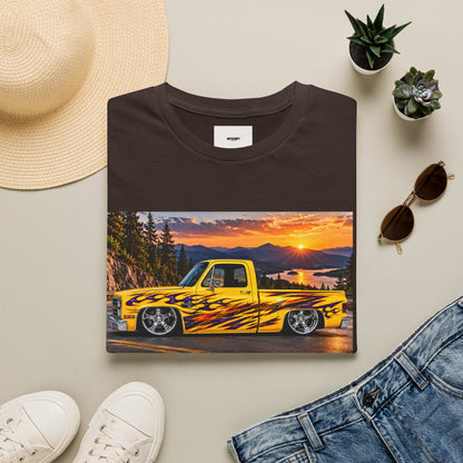 Yellow Flame Pickup T-Shirt — Sunset Classic Truck Graphic Tee