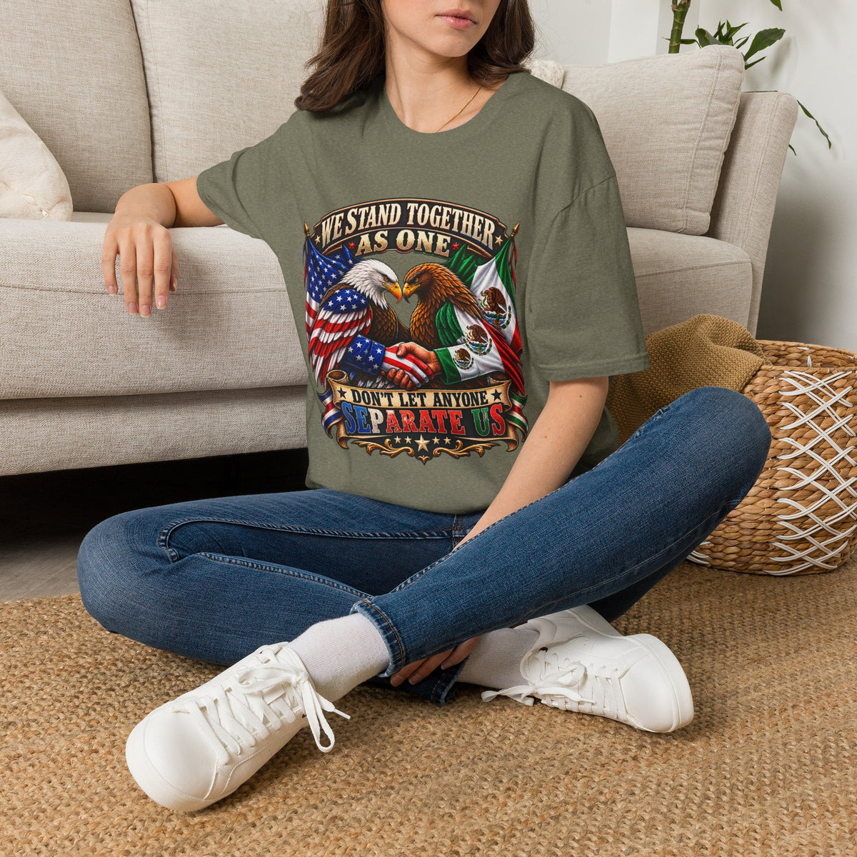 We Stand Together As One Eagle T-Shirt — USA & Mexico Unity Patriotic Tee