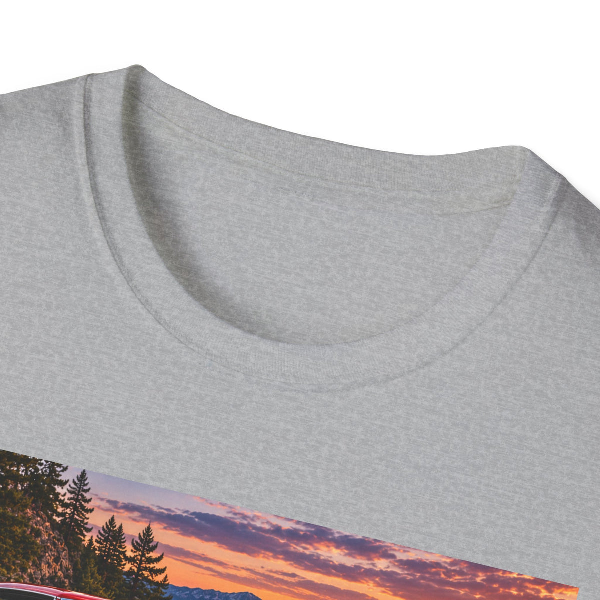 Classic Red Muscle Car T-Shirt — Vintage Pontiac Sunset Driving Tee