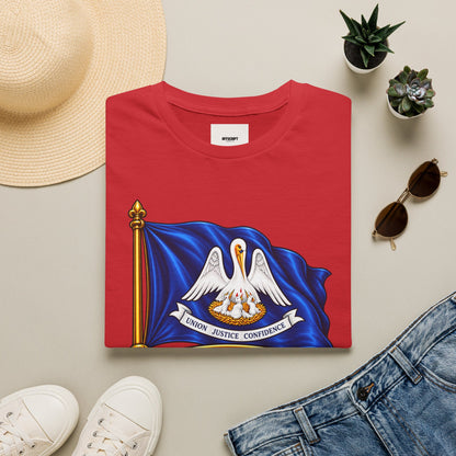 Louisiana State Flag T-Shirt — Pelican Emblem "Union, Justice & Confidence" Tee