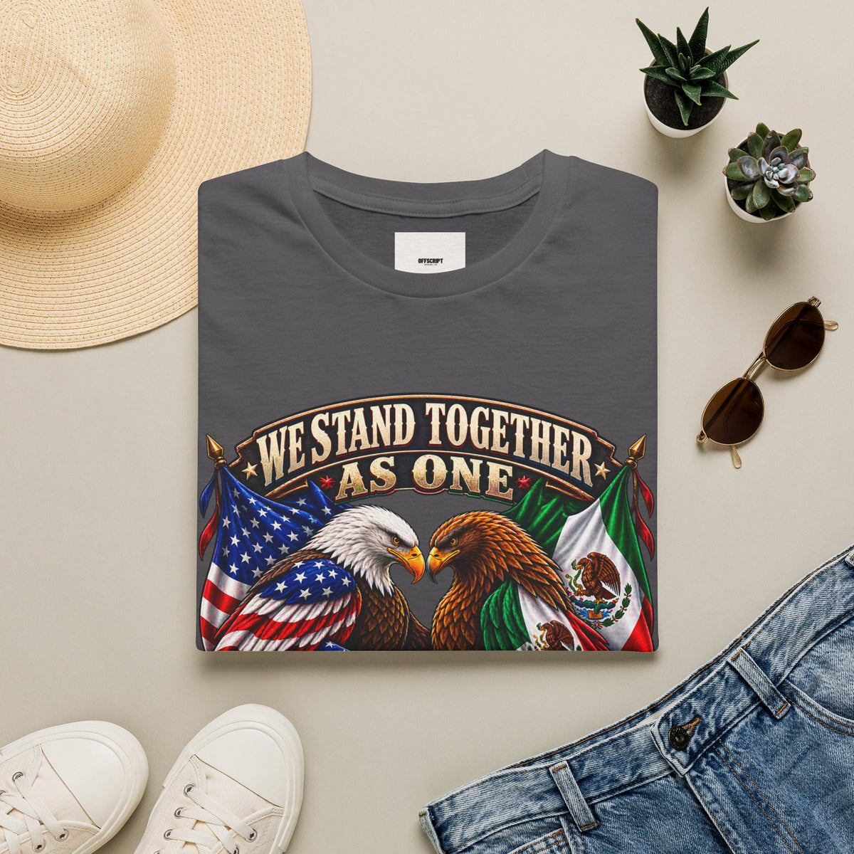 We Stand Together As One Eagle T-Shirt — USA & Mexico Unity Patriotic Tee