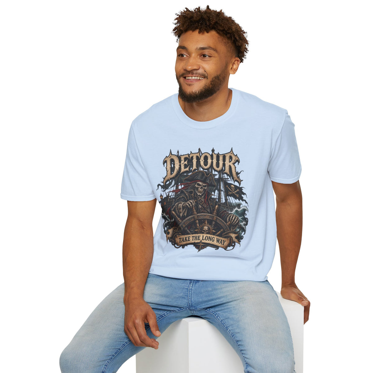 Detour Skull T-Shirt — "Take the Long Way" Vintage Biker Graphic Tee