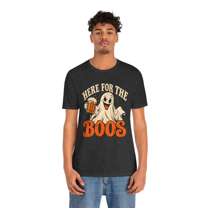 Here for the Boos Halloween T-Shirt — Ghost Drinking Beer Graphic Tee