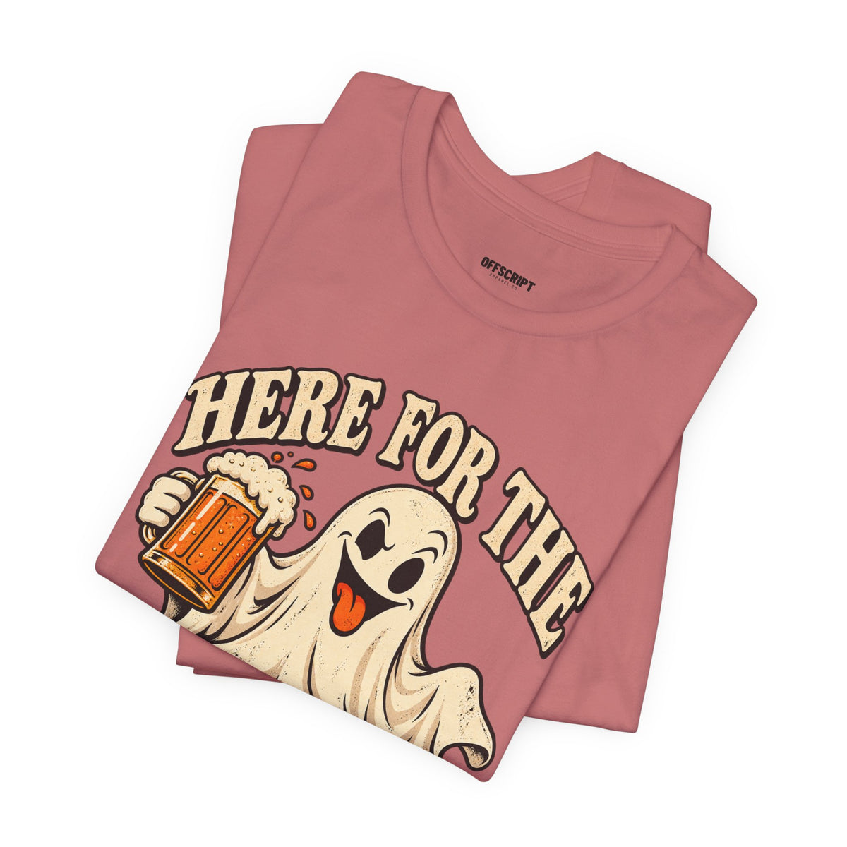 Here for the Boos Halloween T-Shirt — Ghost Drinking Beer Graphic Tee