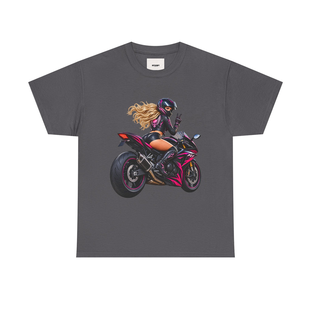 Motorcycle Girl Tee — Feminine Sportbike Rider Graphic Shirt