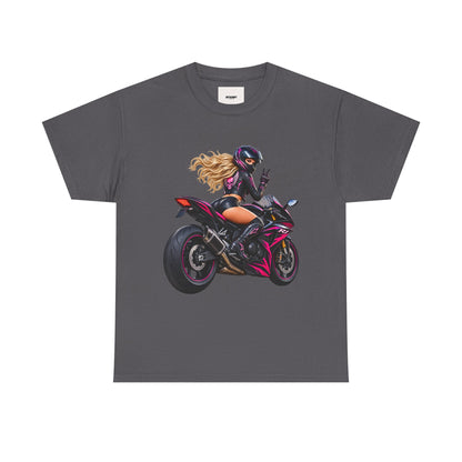 Motorcycle Girl Tee — Feminine Sportbike Rider Graphic Shirt