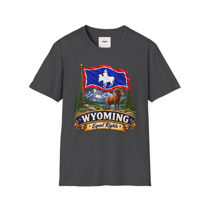 Wyoming Flag T-Shirt — Cowboy & Bison Mountain Scenic Tee