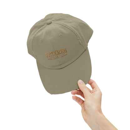 Veteran Distressed Cap — Honor Courage Sacrifice Embroidered Hat