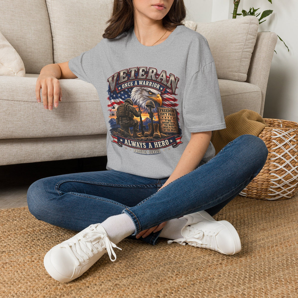 Veteran Once a Warrior T-Shirt — Patriotic Eagle & Flag Military Tribute