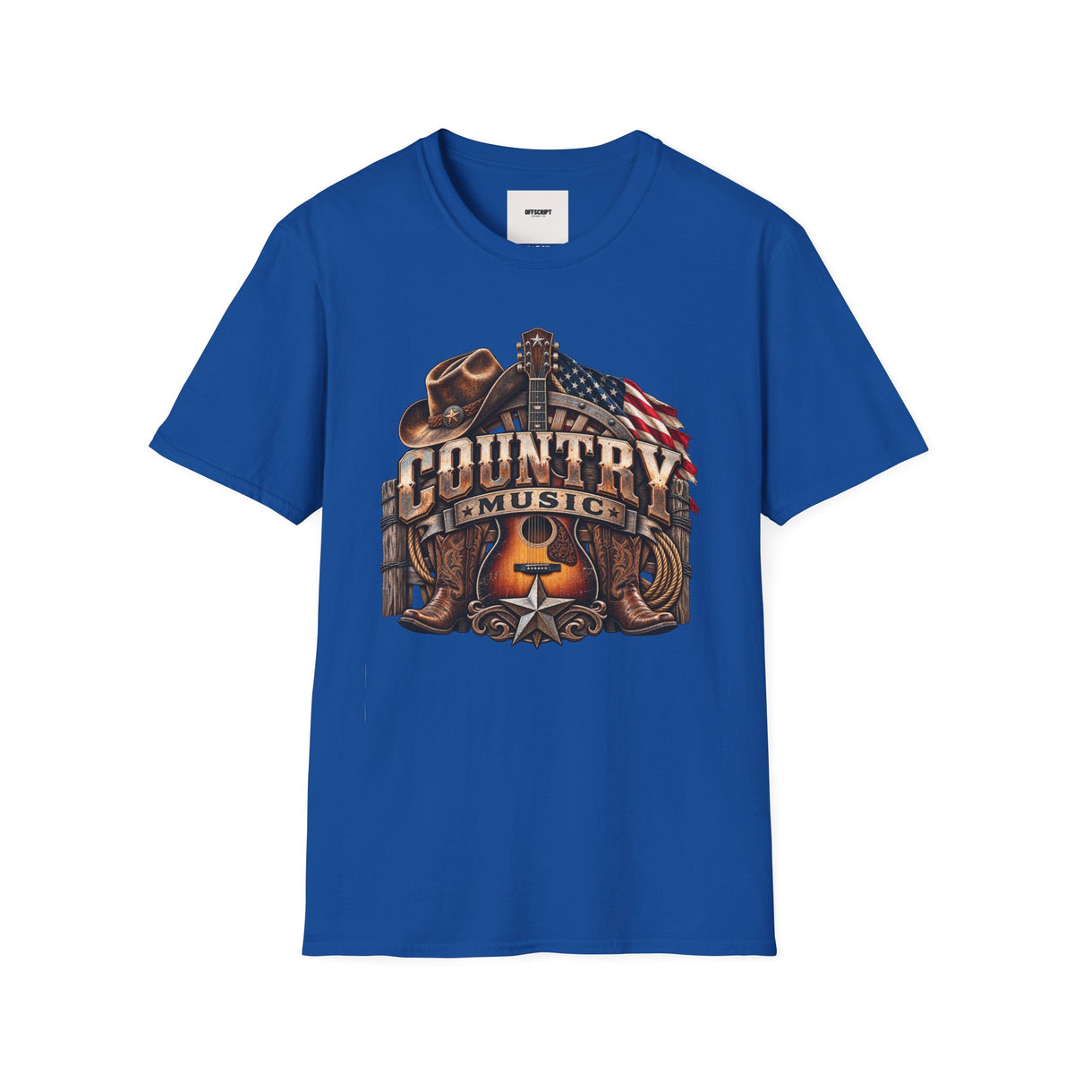 Country Music Graphic T‑Shirt — Western Guitar & Flag Design