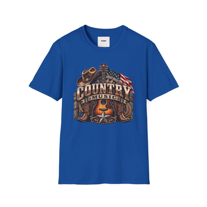 Country Music Graphic T‑Shirt — Western Guitar & Flag Design