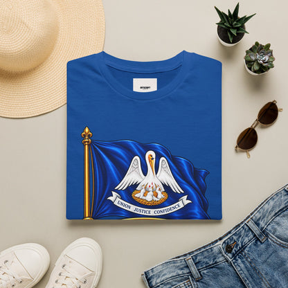 Louisiana State Flag T-Shirt — Pelican Emblem "Union, Justice & Confidence" Tee