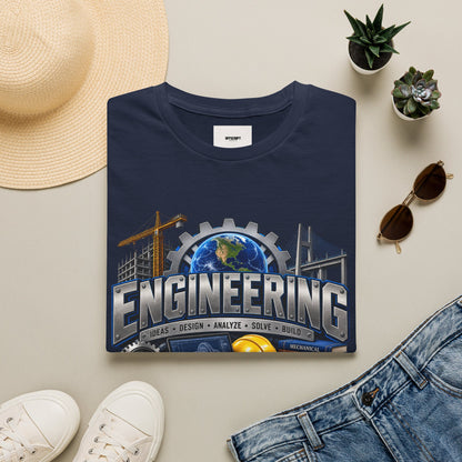 Engineering Graphic T-Shirt — STEM Design with Tools, Globe & 'Engineering' Text