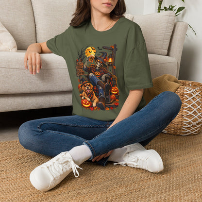 Halloween Skeleton Scarecrow T-Shirt — 'Eat Drink & Be Scary' Pumpkin Dog Tee