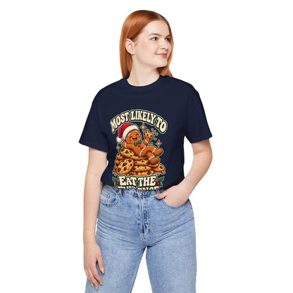 Funny Christmas Tee — "Most Likely to Eat the Evidence" Gingerbread Cookie Shirt