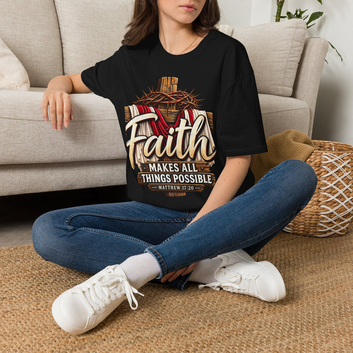 Faith Cross T-Shirt — "Faith Makes All Things Possible" Christian Tee