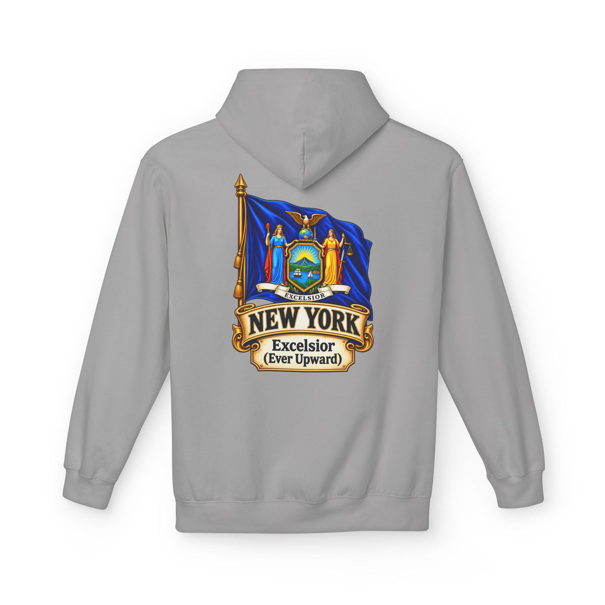 New York State Flag Hoodie – "Excelsior (Ever Upward)" Graphic Pullover