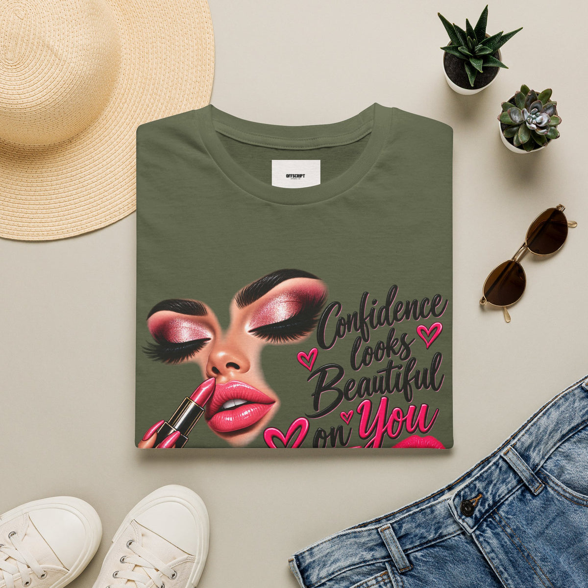 T-Shirt — "Confidence Looks Beautiful on You" Glam Makeup Graphic