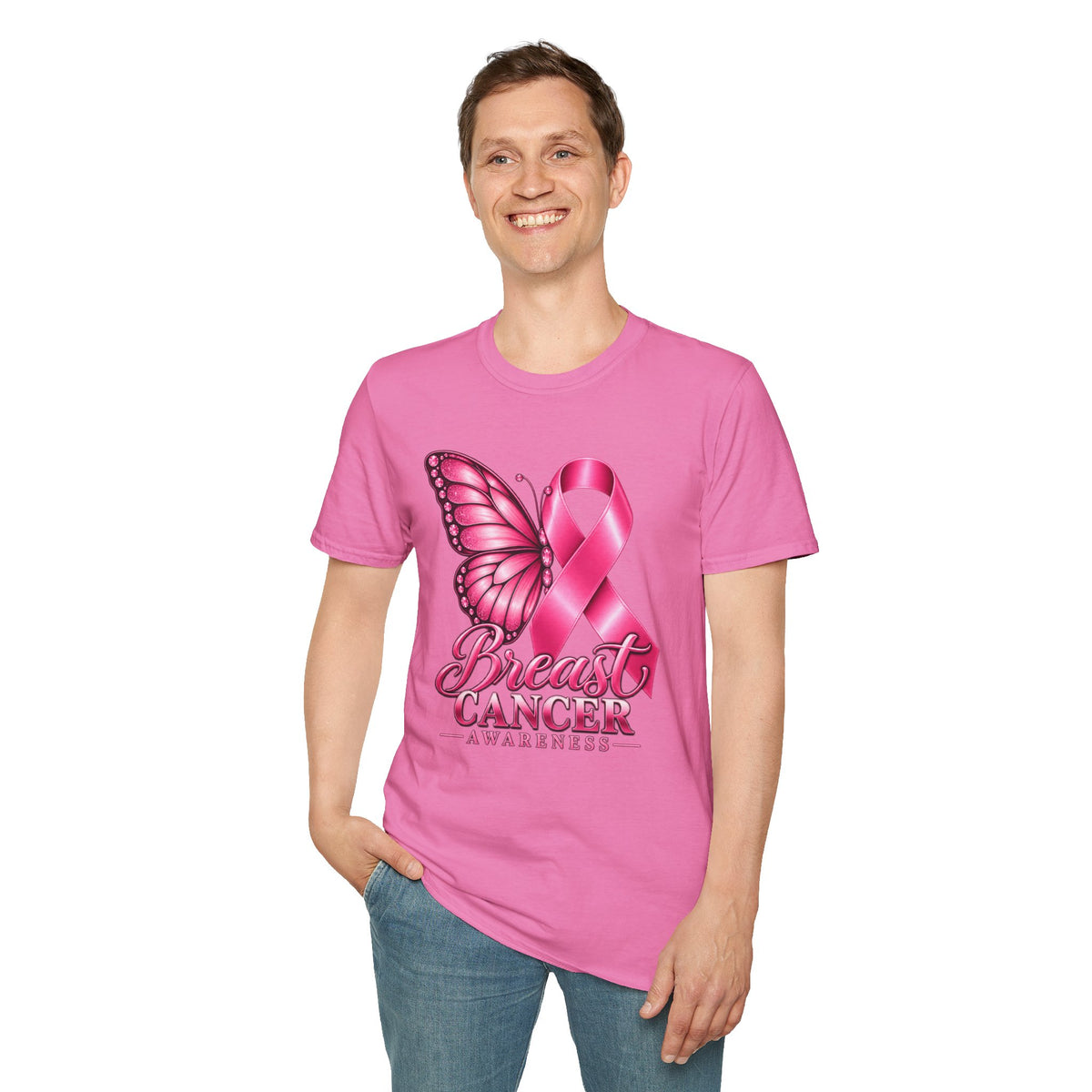 Pink Ribbon Butterfly Breast Cancer Awareness T-Shirt | Support Ribbon Tee