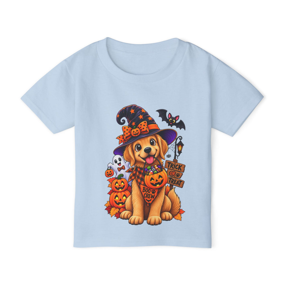 Toddler Halloween Puppy T-Shirt — Cute Witch Dog with Pumpkins & 'Trick or Treat'