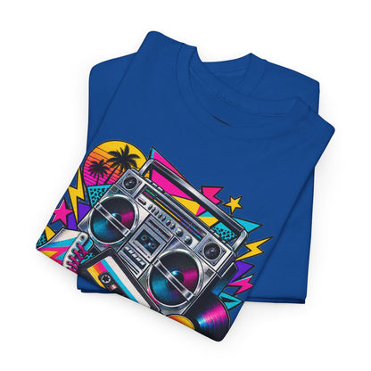 Retro Boombox Tee — 80s Neon Music Graphic T-Shirt