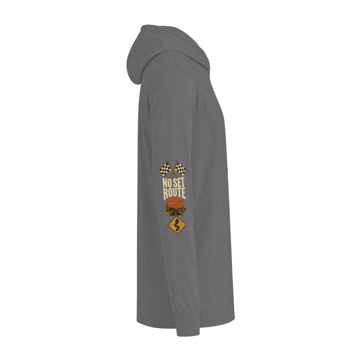 Long Sleeve Hoodie — 'Off Script' Desert Sunset Road Graphic