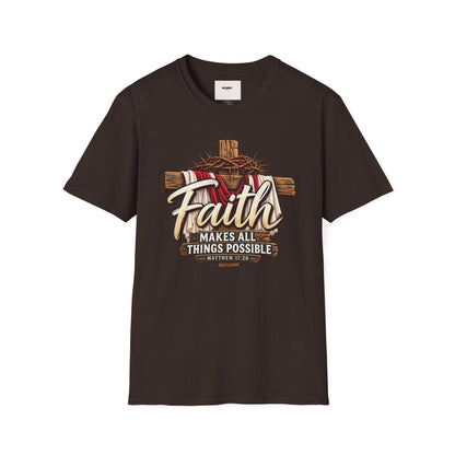 Faith Cross T‑Shirt — "Faith Makes All Things Possible" Christian Tee