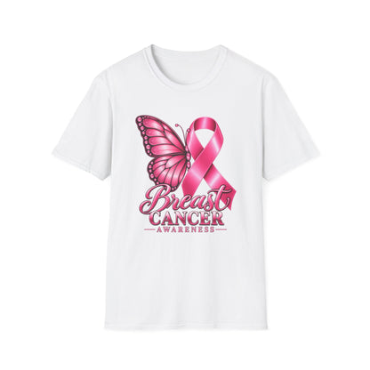 Pink Ribbon Butterfly Breast Cancer Awareness T-Shirt | Support Ribbon Tee
