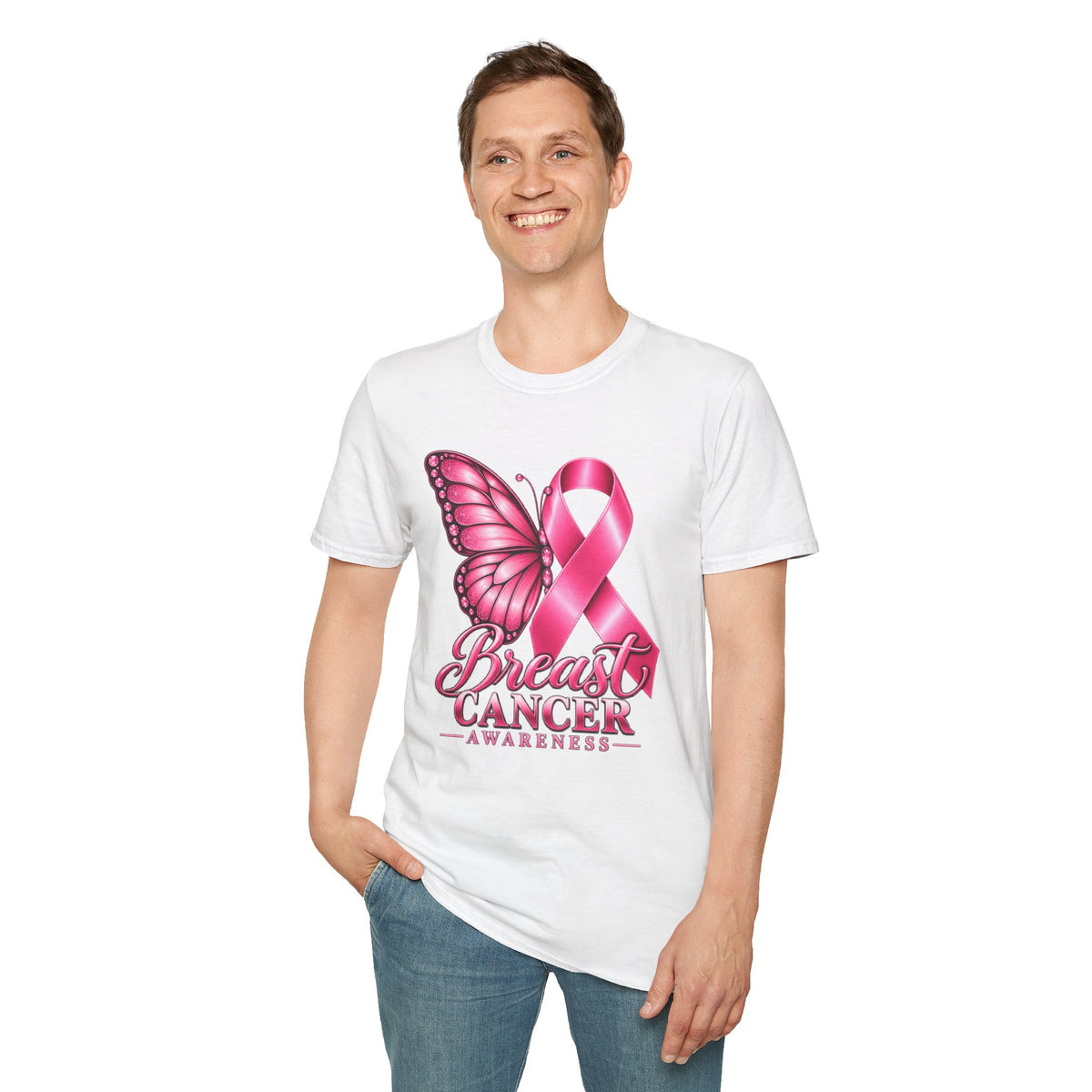 Pink Ribbon Butterfly Breast Cancer Awareness T-Shirt | Support Ribbon Tee