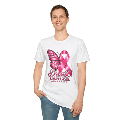 Pink Ribbon Butterfly Breast Cancer Awareness T-Shirt | Support Ribbon Tee