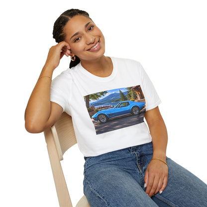 1968 Chevrolet Corvette Stingray Graphic T‑Shirt — Blue Classic Car Lakefront Print