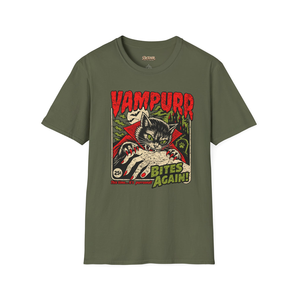 Vampurr Bites Again Cat Horror Graphic T-Shirt